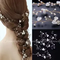 お花ゴールドヘッドドレスヘアアクセサリー結婚式成人式パーティー前撮り髪飾りd