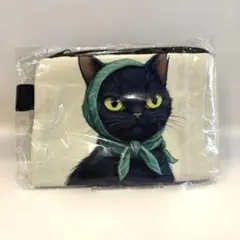 緑のスカーフを巻いた黒猫　ミニポーチ