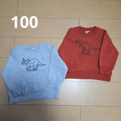 【100】サマンサモスモス ラーゴム 裏起毛 トレーナー 恐竜柄 2枚セット