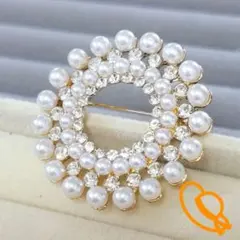 ブローチ　レディース　ゴールド　リース　パール　卒業式　入学式　結婚式　七五三