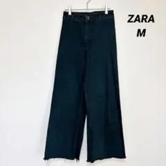 ZARA ブラック デニム ワイドパンツ フリンジ裾
