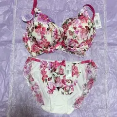 エメフィール  E65 ブラ ショーツ 2点セット 白×ピンク 脇高