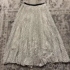 OBLI オブリ ホワイト/ブラック ドット プリーツ　フレアスカート