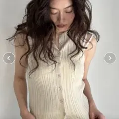 リブ編みクリーム色ニット 半袖 フリーサイズ