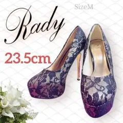 値下げ！美品★Rady★ 23:5cm デート撮影会に。黒レース パンプス 、金のサムネイル
