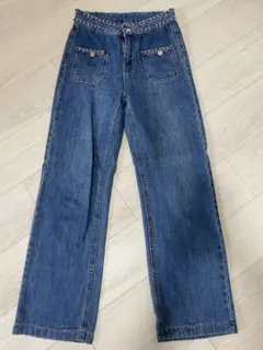 インポート美品チェーンワイドレッグデニムパンツS