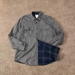 90sエルエルビーン　シャツ　裏チェック　深緑グランジ　フェード感ダメージ加工