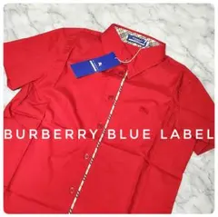 新品タグつきバーバリーブルーレーベル 半袖シャツ 赤ノバチェック ロゴ刺繍 38