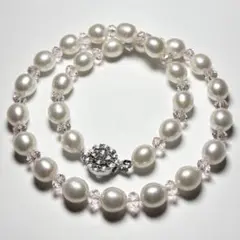 【照り強】本真珠 パール ネックレス 大珠 9.3mm SILVER 干渉色