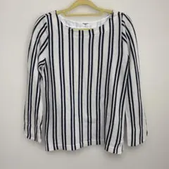 NATURAL BEAUTY BASIC 七分袖ストライプ綿シャツ M