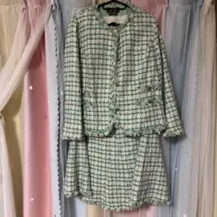 早い者勝ち！緑系ツイードスカートセットアップ