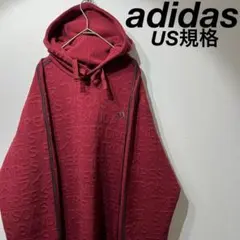 【US規格】希少 adidas 3ライン ロゴスウェット パーカー レッド L