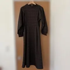 【美品】grove ブラウンチェック ロングワンピース M