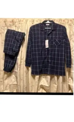 ネイビー チェック柄 コットンパジャマ