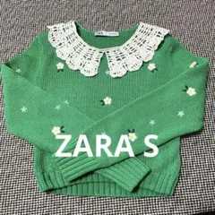 【ZARA 】ザラ　襟付き花柄刺繍ニットS