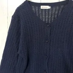 ボンメルシエ カーディガン 紺 M 38 透かし編み 麻混 リネン 冷房対策のサムネイル