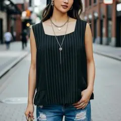 【タグ付新品】SPIRAL GIRL ピンストライプ 黒 F スパイラルガール