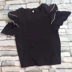 GU ジーユー　フリル袖 リブTシャツ ブラック130