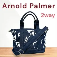 【美品】Arnold Palmer ロゴ 総柄 デニム 2way トートバッグ