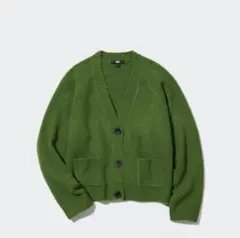 UNIQLO グリーン カーディガン スフレヤーンショートカーディガン 長袖