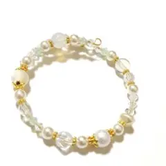 ハンドメイド ビーズブレスレット ホワイト系