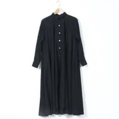 ミズイロインド　シャツフレアロングワンピース　ボリューム　コットン　黒　ブラック