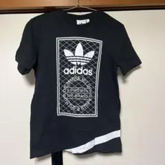 adidas アディダス　ブラック トレフォイル　ビックプリントロゴ　Tシャツ