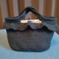 ☆ハンドメイド☆マルシェバッグ☆フリルバッグ☆ブラック☆ズパゲッティ☆