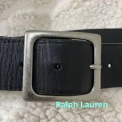 ラルフローレン　レザーベルト　スクエアバックル　シルバー　黒