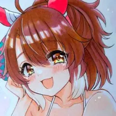 ト*ム様 手描きイラスト ウマ娘 ダンツフレーム 水着 ファンアート