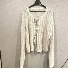 カーディガン　春用　トップス　透かし編みアイボリー　LL