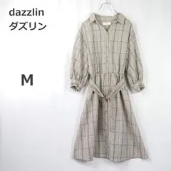 【ダズリン】ロングワンピース フレア ウエストゴム ベルト チェック グレー M