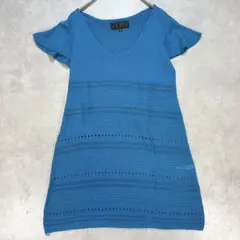 アンタイトル　ニットチュニック　ワンピース リネンブレンド　M 青　1839