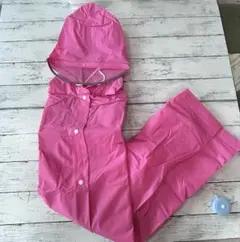 フード付きピンクレインコート 中ファスナー 肩から98cm