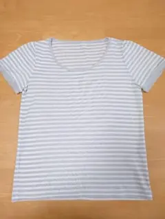 a.g.plus 半袖Tシャツ 白とグレーのストライプのサムネイル