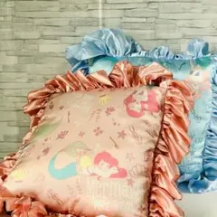 Disneyコレクション リトルマーメイド　フリルクッション　ピンク シルク調