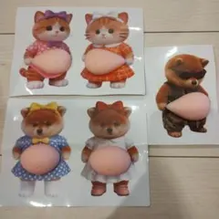 柴犬 猫 おなかぶにぷにシール 3Dシール 5匹セット