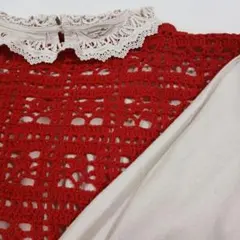 【お買い得】手編みベスト メリノウール 軽い赤 丈長め