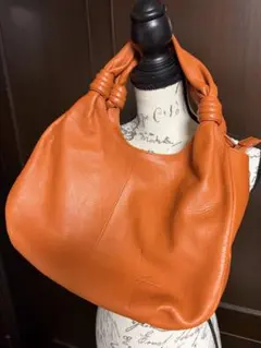 美品　オレンジ レザー トートバッグ フリンジ付き