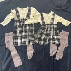 チェック柄ワンピースセット 姉妹　おそろコーデ100、80