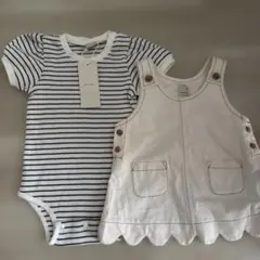 新品未使用タグ付き　petit main ストライプロンパース 80cm