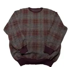 総柄 薄手ニット バーガンディ オーバーサイズ 古着