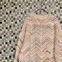 手編みセーター　オーバーサイズセーター 透かし編みブラウス　ハンドメイドニット