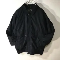 【個性派古着】長袖デザインブルゾン　黒　メンズＬ　中綿入り　ライナー取り外し可能
