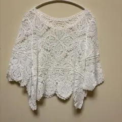 【美品】ホワイト レース トップス フラワーモチーフ Mサイズ