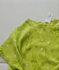 ★美品★NATURAL LAUNDRY/ボタニカル柄ブラウス/ライムグリーンのサムネイル