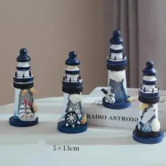 地中海風 木製灯台オブジェ 4個セット 海インテリア デスク装飾 撮影小物