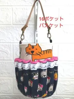 布バスケットブサカワ猫柄・便利な吊り下げられる・お道具入れ・ペン立て 化粧道具入