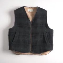 エルエルビーン　USA製　ベスト　裏ボア　チェック　グリーン　美品