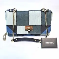 DIESEL デニム パッチワーク チェーン ショルダーバッグ ブルーのサムネイル